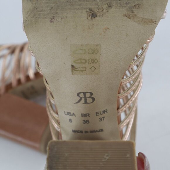 Anthropologie Raphaella Booz Copula Heels Womens 6 Rose Gold Bohemian NYE Retro - Picture 5 of 12